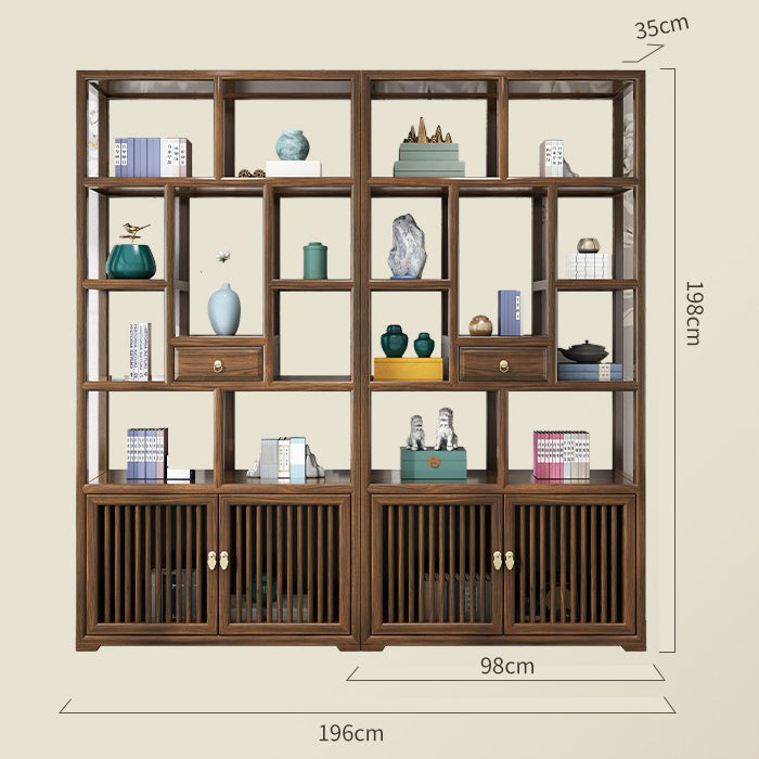 Elegant Elm Wood Curio Display Cabinet side view highlighting its sturdy design.