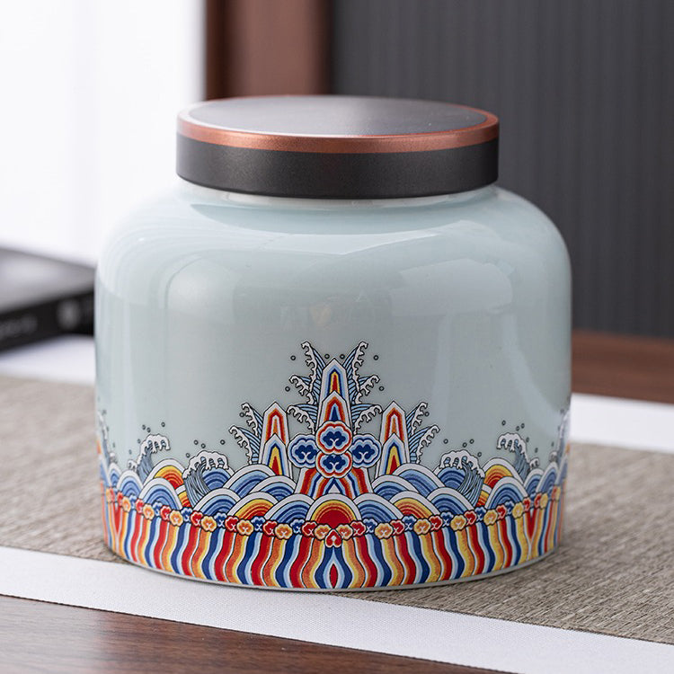 Porcelain tea caddy with airtight seal, ideal for loose leaf tea storage