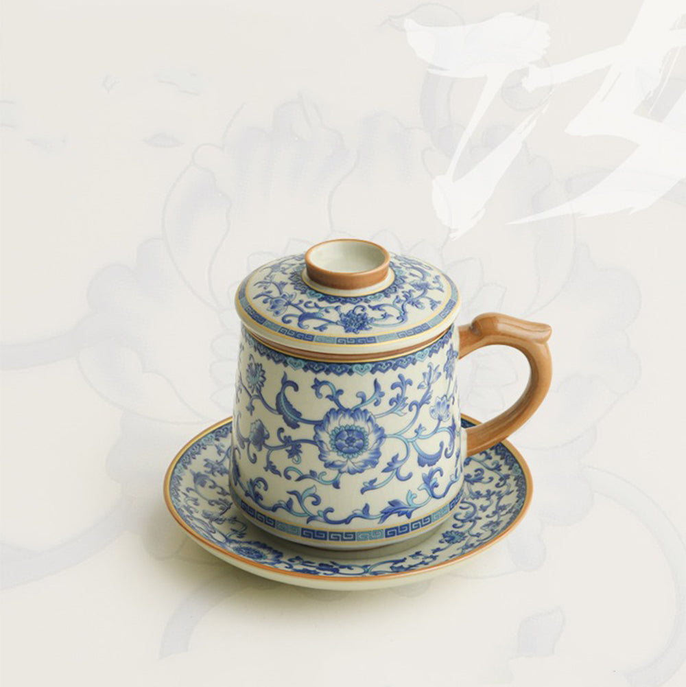 Side view of ceramic tea cup with ergonomic handle, perfect for tea lovers