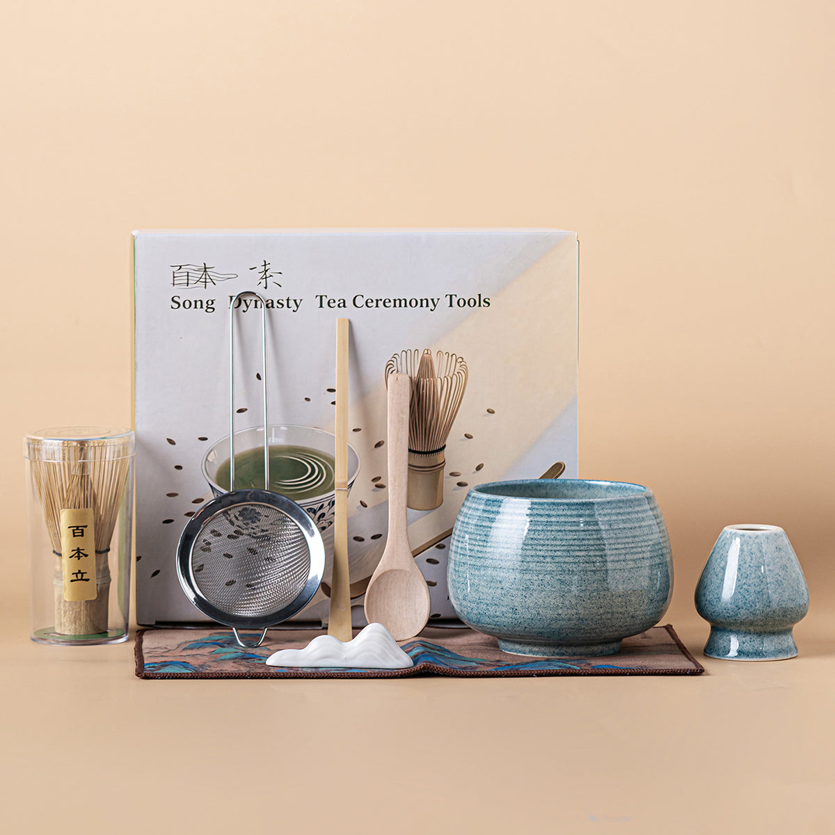 Blue kiln-glazed ceramic matcha bowl for tea ceremony