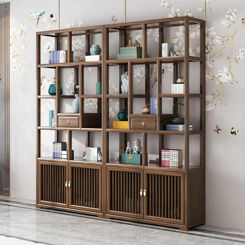 Close-up of the unique grain patterns on the Elegant Elm Wood Curio Display Cabinet.