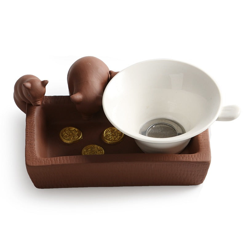 Elegant Yixing clay piggy tea pet with glossy finish and traditional design