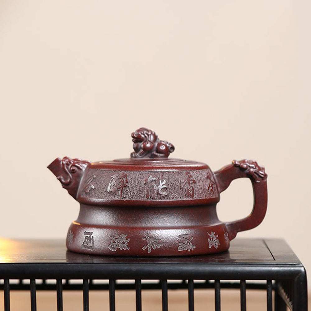 Side angle highlighting the unique lion motif lid and elegant shape