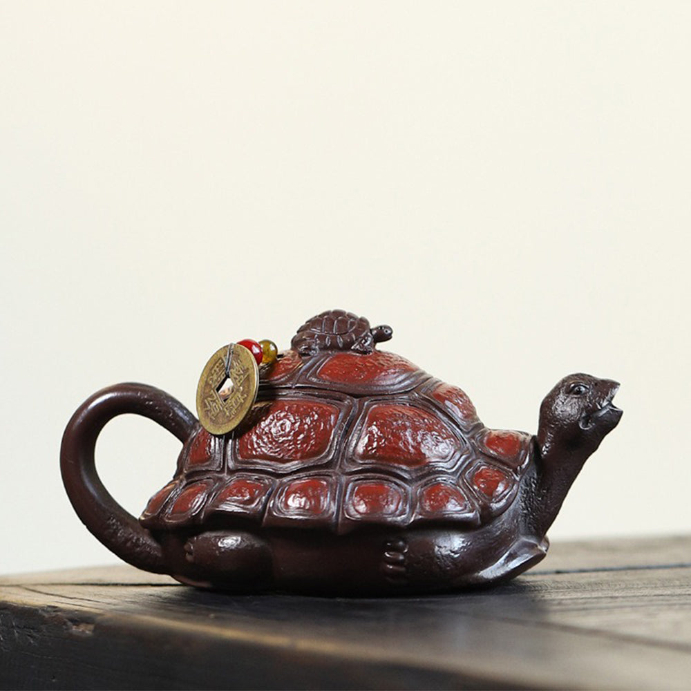 Yixing purple clay teapot being used to serve tea in a cozy setting