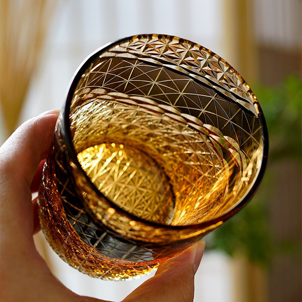 Edo Kiriko glass in a wooden box, showcasing craftsmanship and design