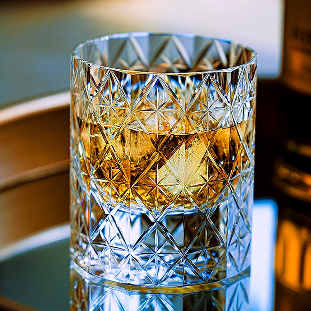 Close-up of the intricate star pattern on Edo Kiriko handcrafted glass
