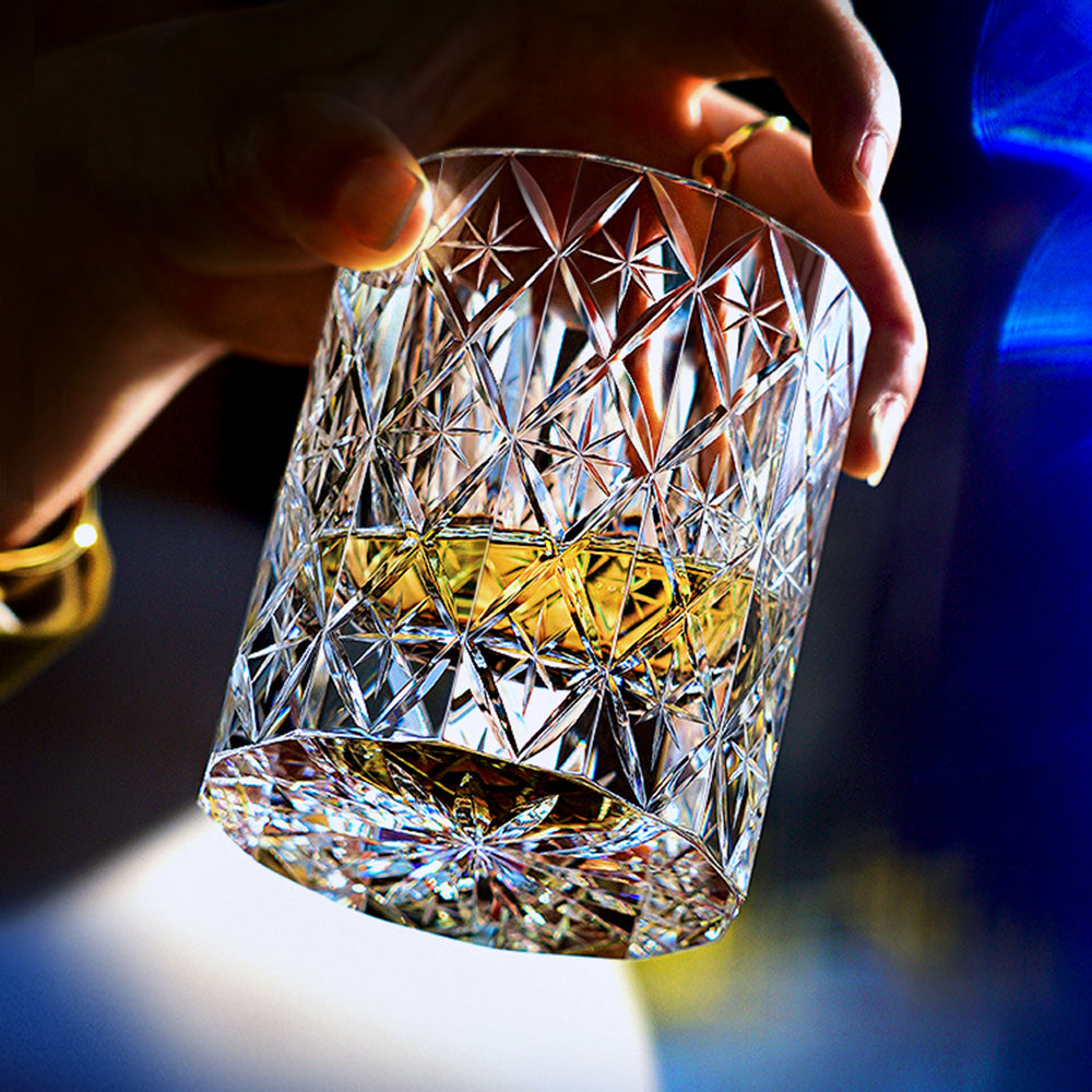 Whiskey poured into the luxury crystal tea cup highlighting its clarity