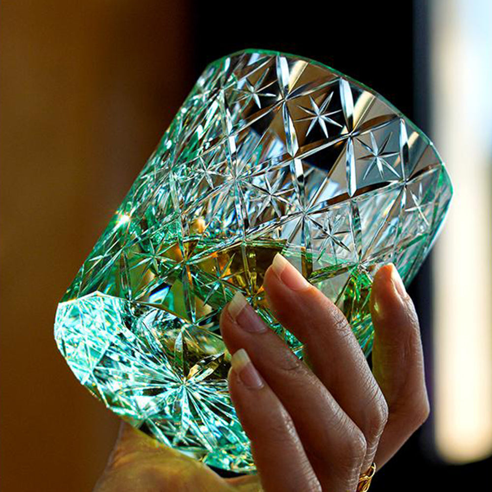 Whiskey poured into the luxury crystal tea cup highlighting its clarity