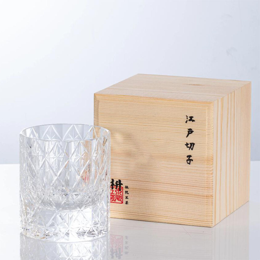 Close-up of the intricate star pattern on Edo Kiriko handcrafted glass