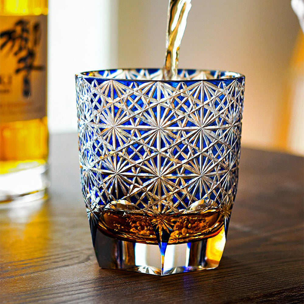 Japanese artisan whiskey glass set in a luxurious wooden box