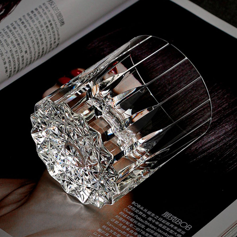 Side angle of the handcrafted glass showing the comfortable grip and base design