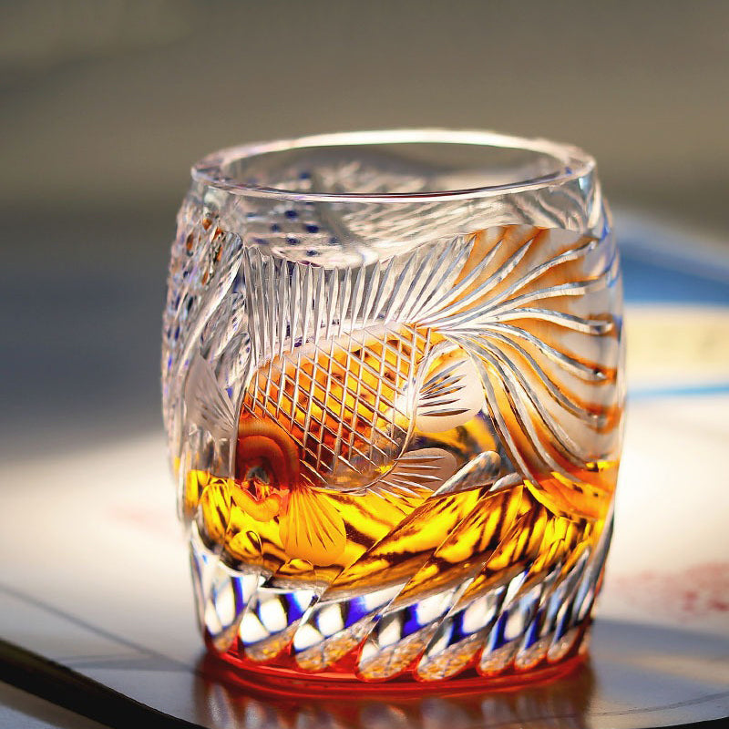 Amber and blue accented handcrafted glass demonstrating exceptional craftsmanship.