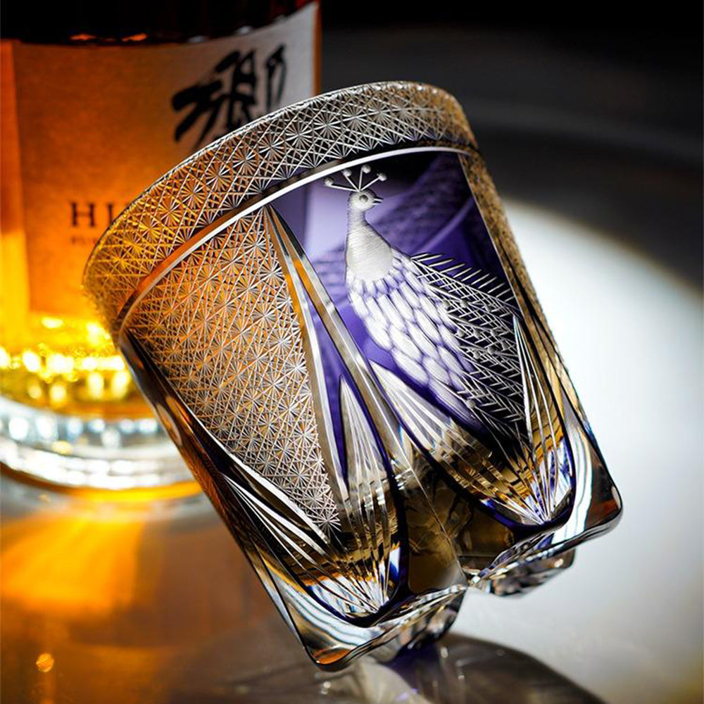 Gift-ready packaging of the Edo Kiriko glass in a wooden box, perfect for collectors and special occasions.