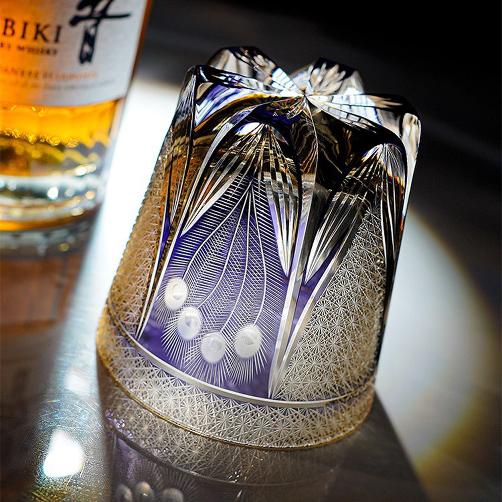 Gift-ready packaging of the Edo Kiriko glass in a wooden box, perfect for collectors and special occasions.