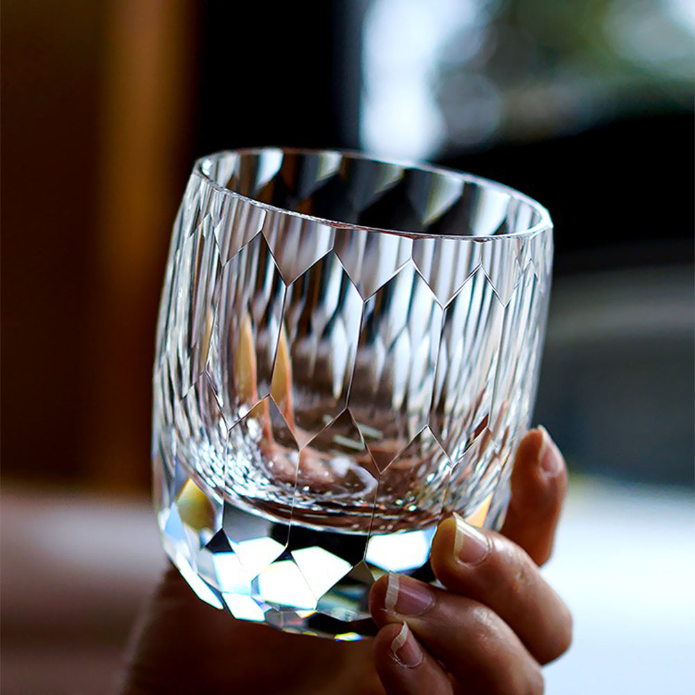 Luxury crystal whiskey glass in elegant wooden box for gifts