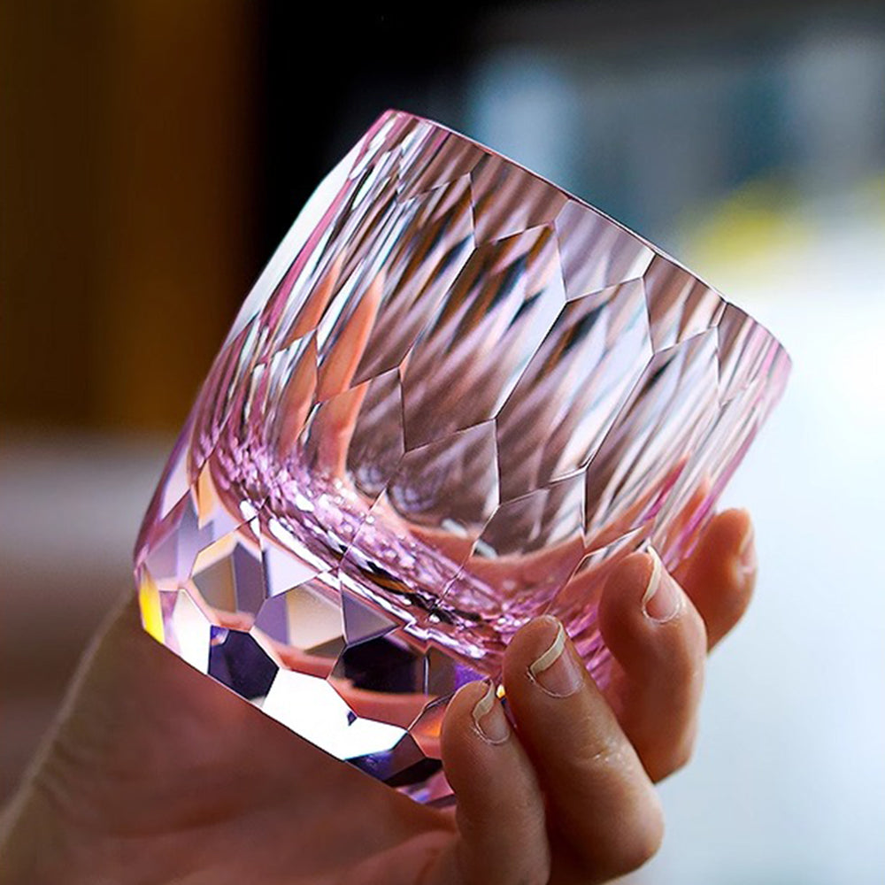 Close-up of hand-cut facets on a traditional Edo Kiriko glass
