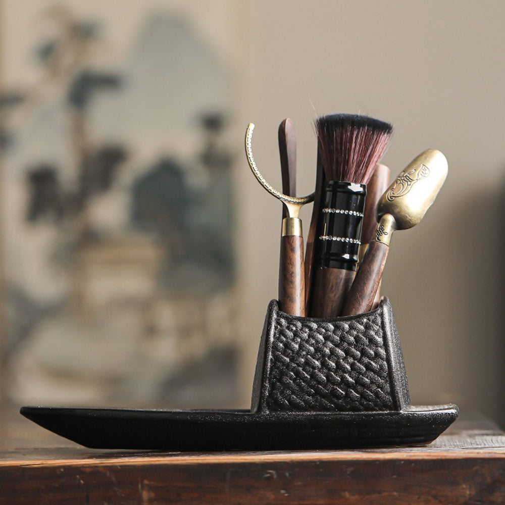 Decorative ceramic boat with monk figure, ideal for relaxing tea moments