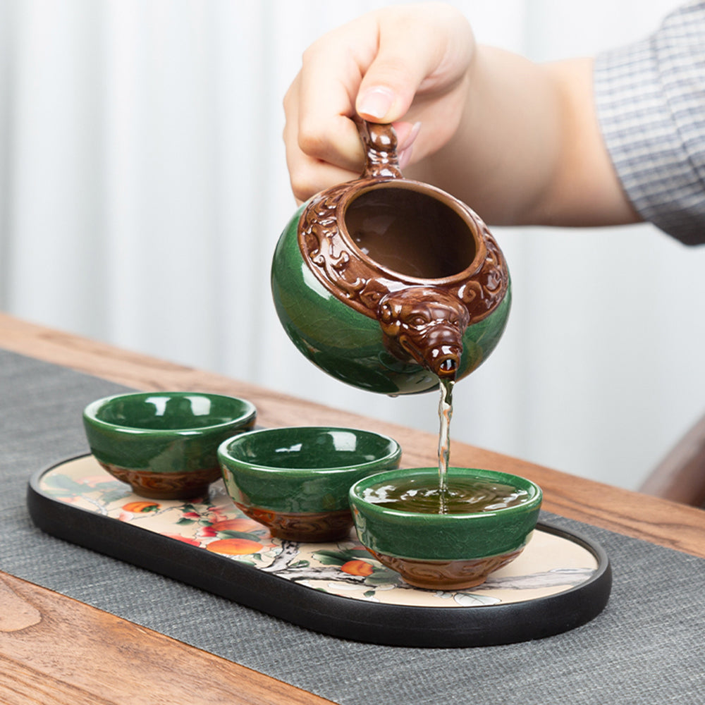 Complete view of the tea set arranged beautifully for a tea ceremony, featuring all components including cups and teapot.