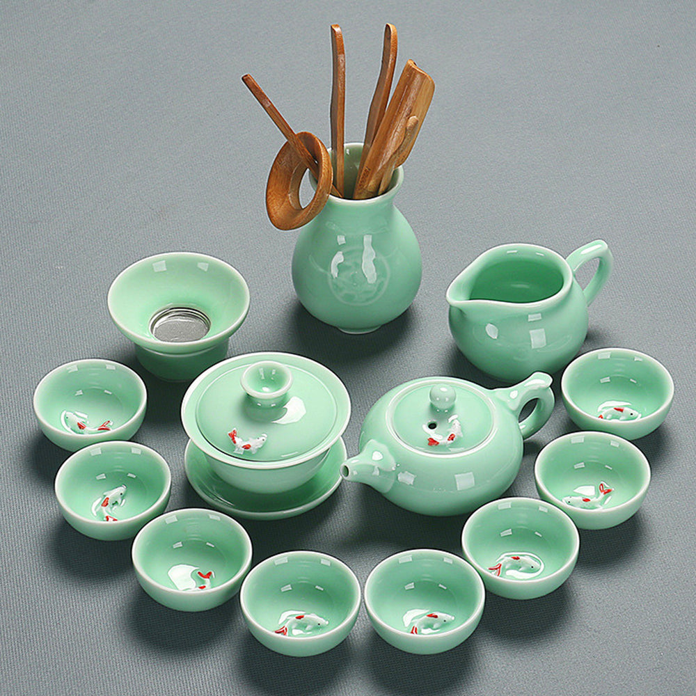 Luxury Chinese tea set with dragon carved tea tray, ideal for gifting or daily use