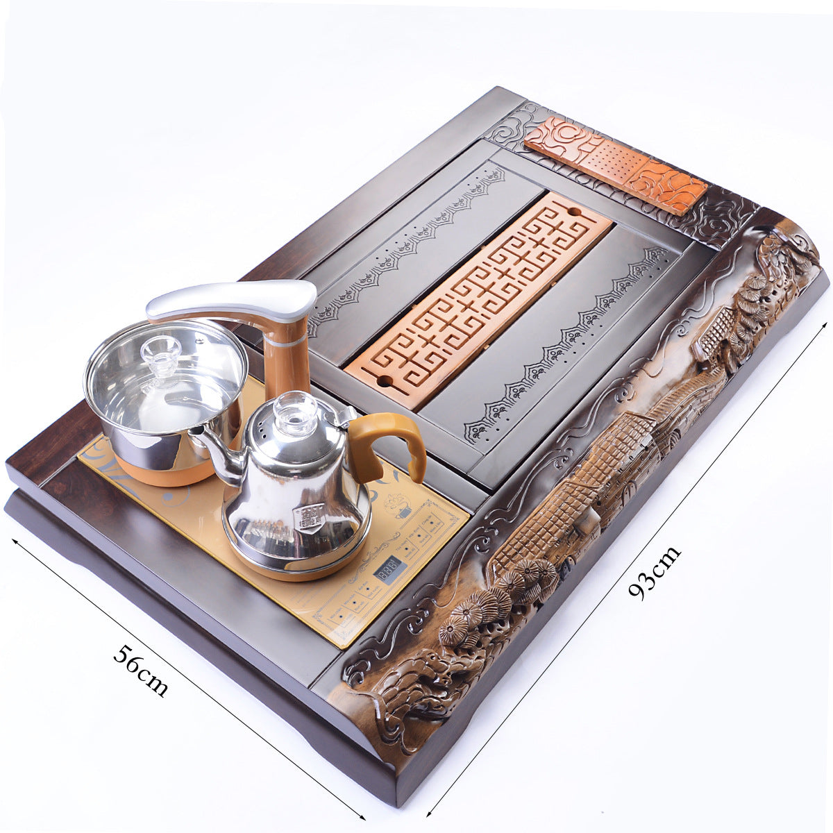 Close-up of the induction tea set with temperature control for precise brewing.