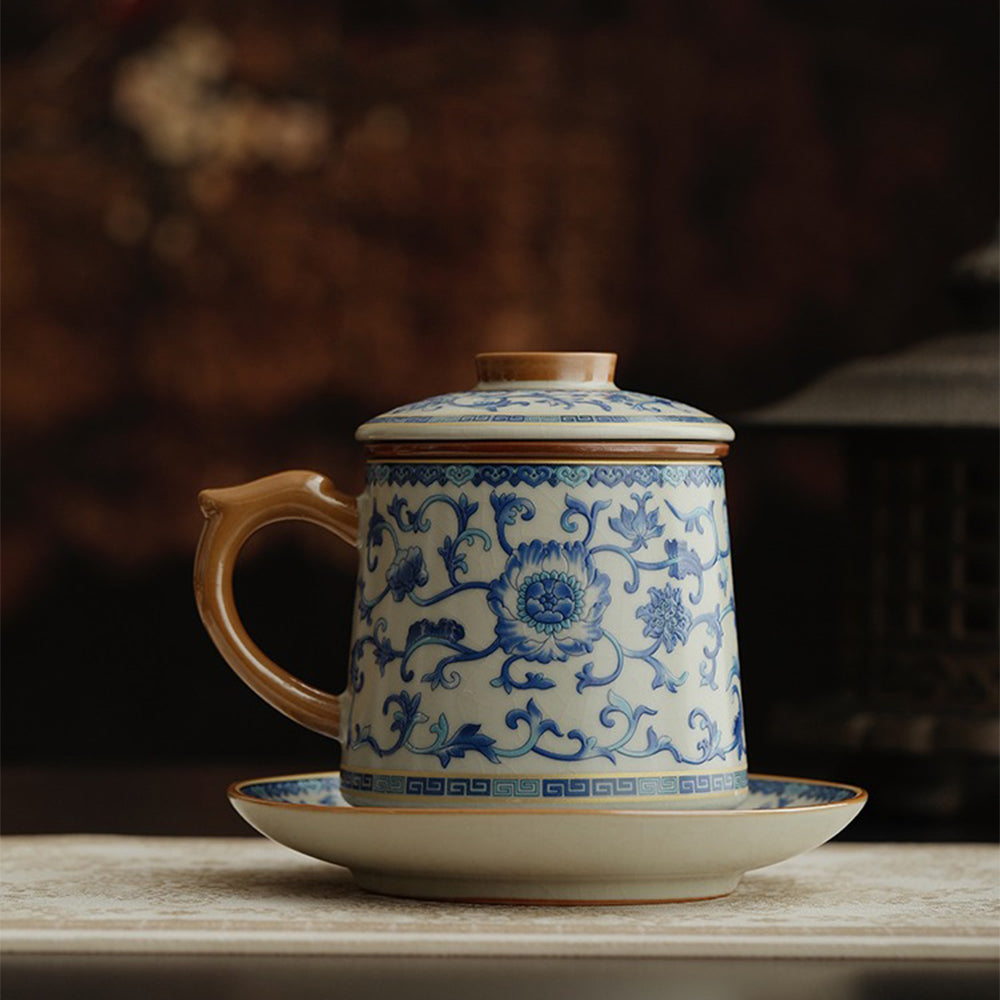 Side view of ceramic tea cup with ergonomic handle, perfect for tea lovers