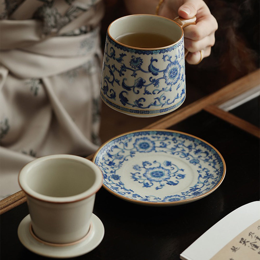Side view of ceramic tea cup with ergonomic handle, perfect for tea lovers
