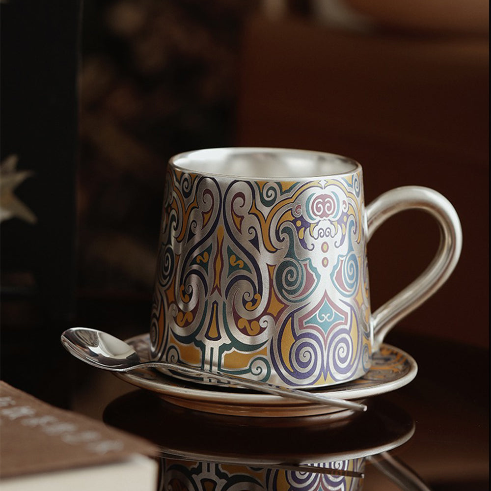 Elegant silver plated tea cup with a traditional design, suitable for gifting
