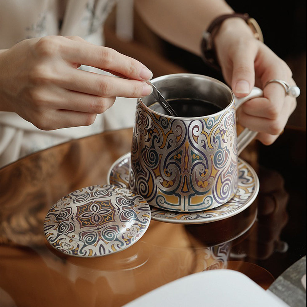 Elegant silver plated tea cup with a traditional design, suitable for gifting