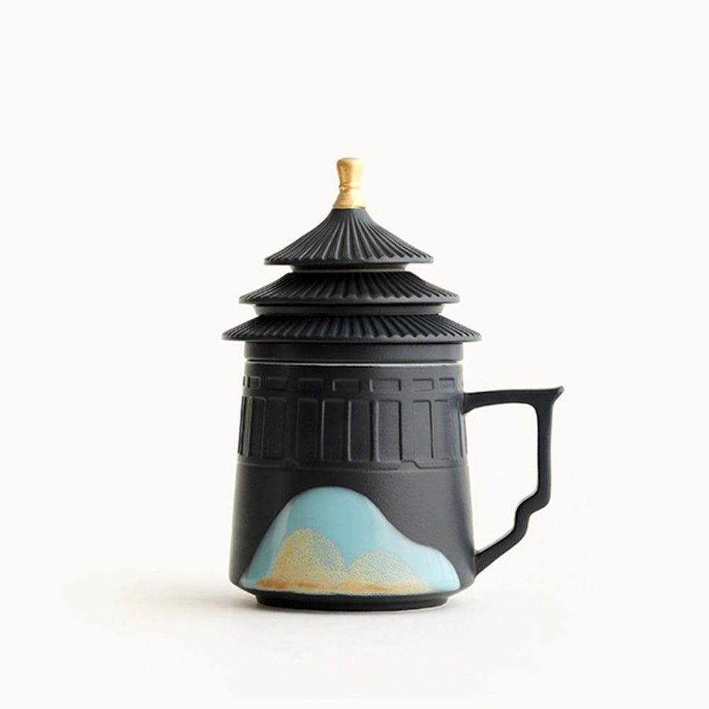 Elegant Forbidden City ceramic tea cup with lid and filter