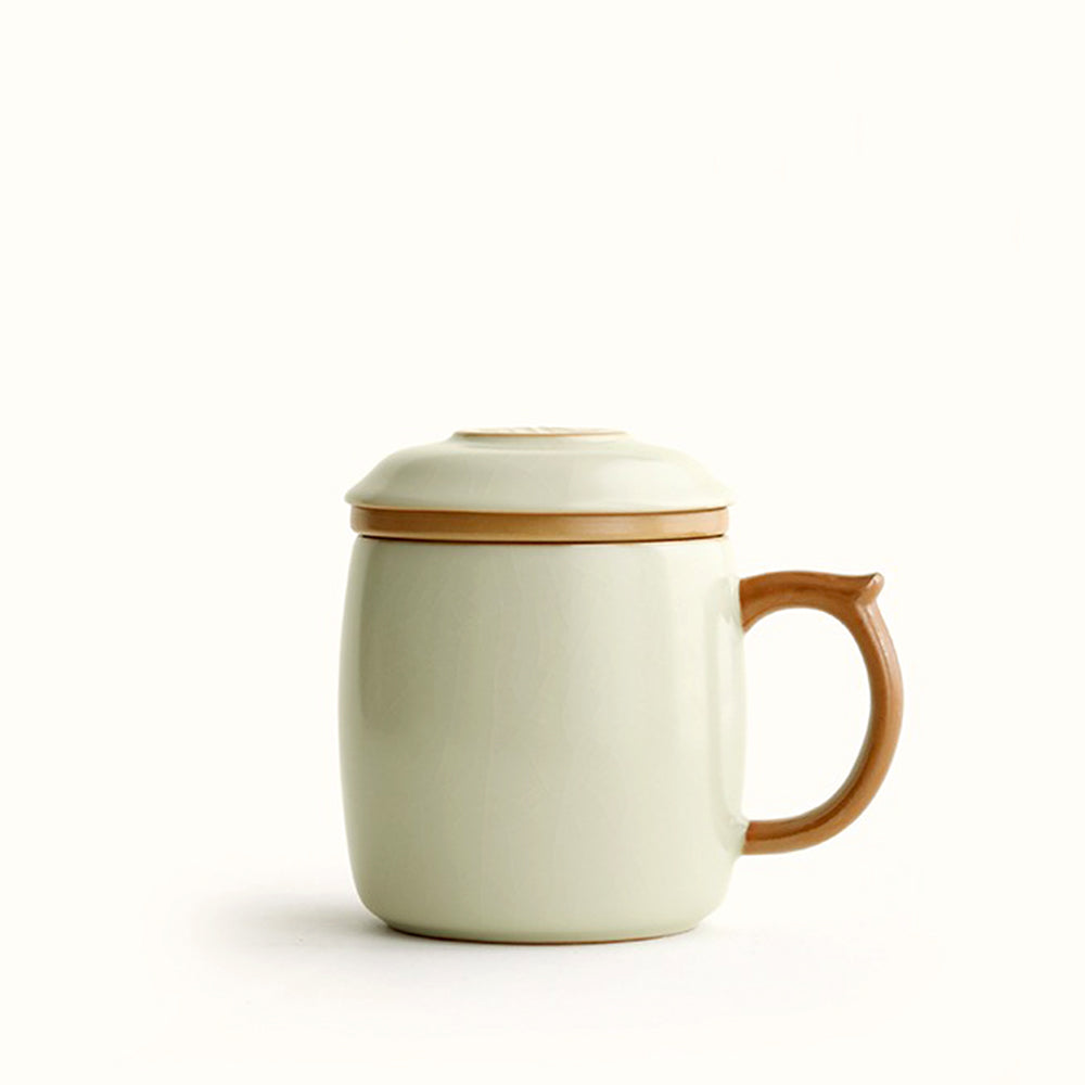 Elegant Ruyao infuser tea cup with detachable filter and lid, perfect for daily use.