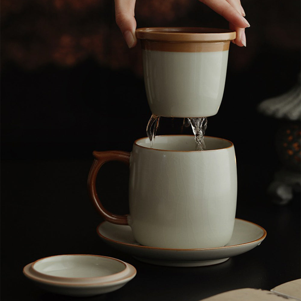 Elegant Ruyao infuser tea cup with detachable filter and lid, perfect for daily use.