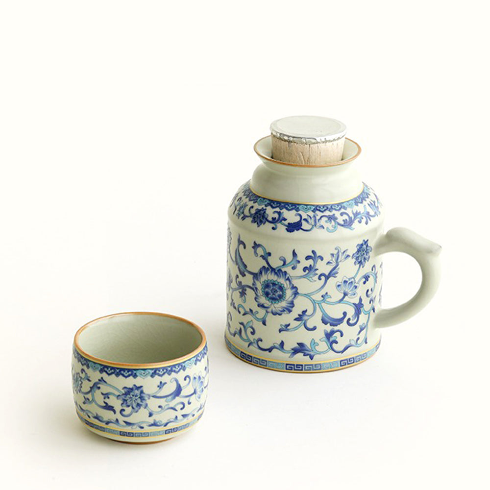 Teapot from the Ru kiln porcelain tea set, showcasing smooth pour and ergonomic handle.