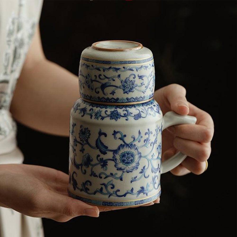 Close-up of intricate crackle texture on Ru kiln porcelain tea set, highlighting its beauty.