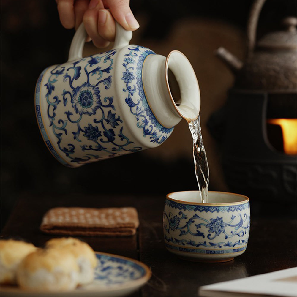 Teapot from the Ru kiln porcelain tea set, showcasing smooth pour and ergonomic handle.