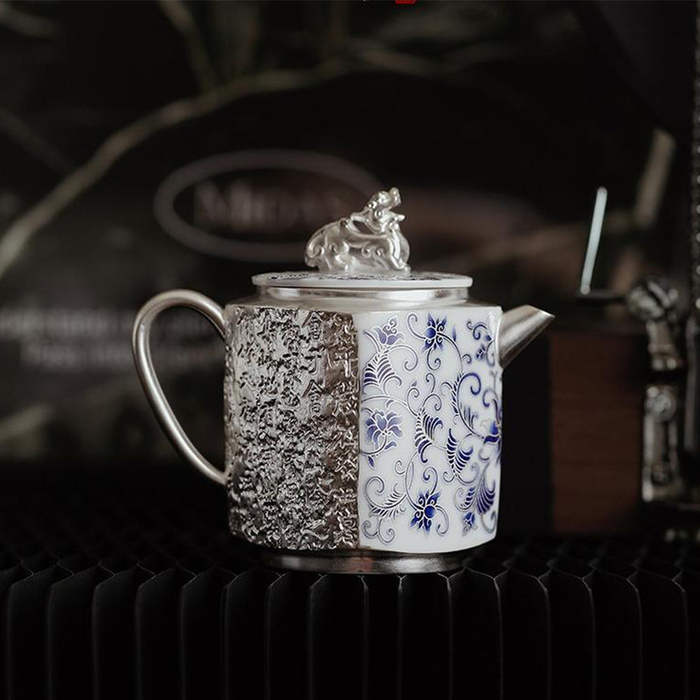 The teapot elegantly displayed in a cozy living room setting, perfect for afternoon tea.