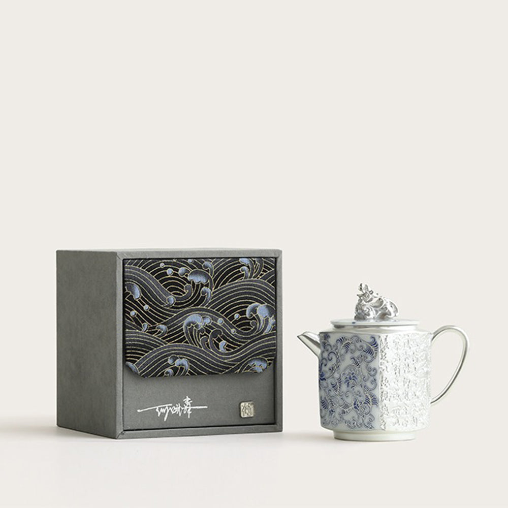 The teapot elegantly displayed in a cozy living room setting, perfect for afternoon tea.