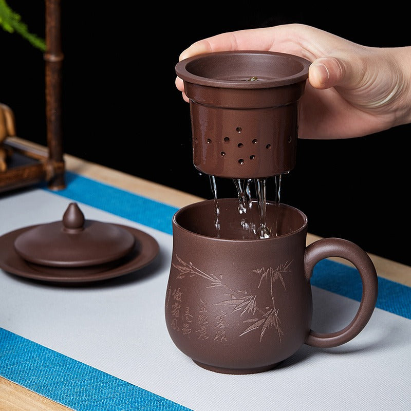 Close-up of the saucer accompanying the Yixing tea cup, emphasizing craftsmanship and detail.