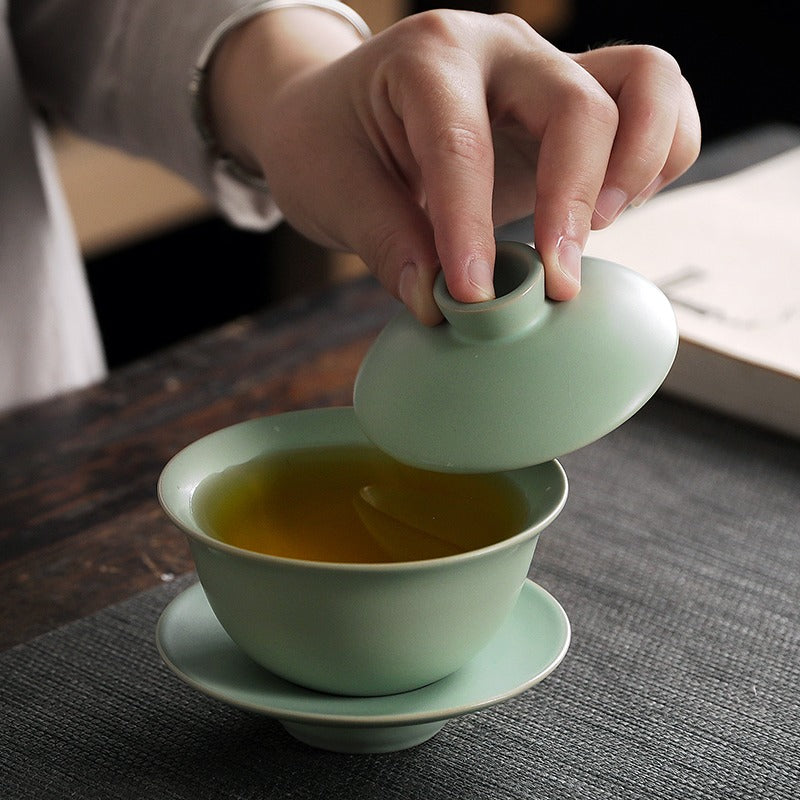 Close-up of the glazed surface of Chinese teaware