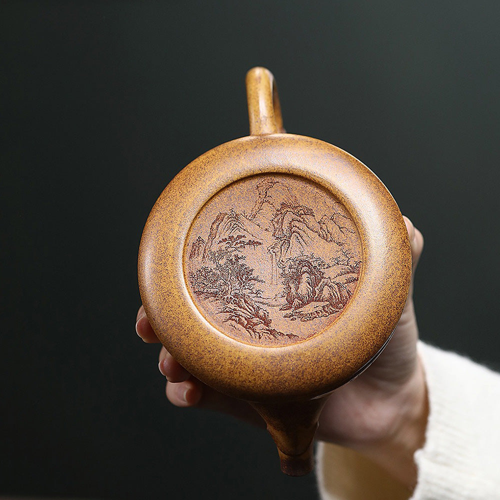 Yixing double dragon teapot with pearl motif, front view