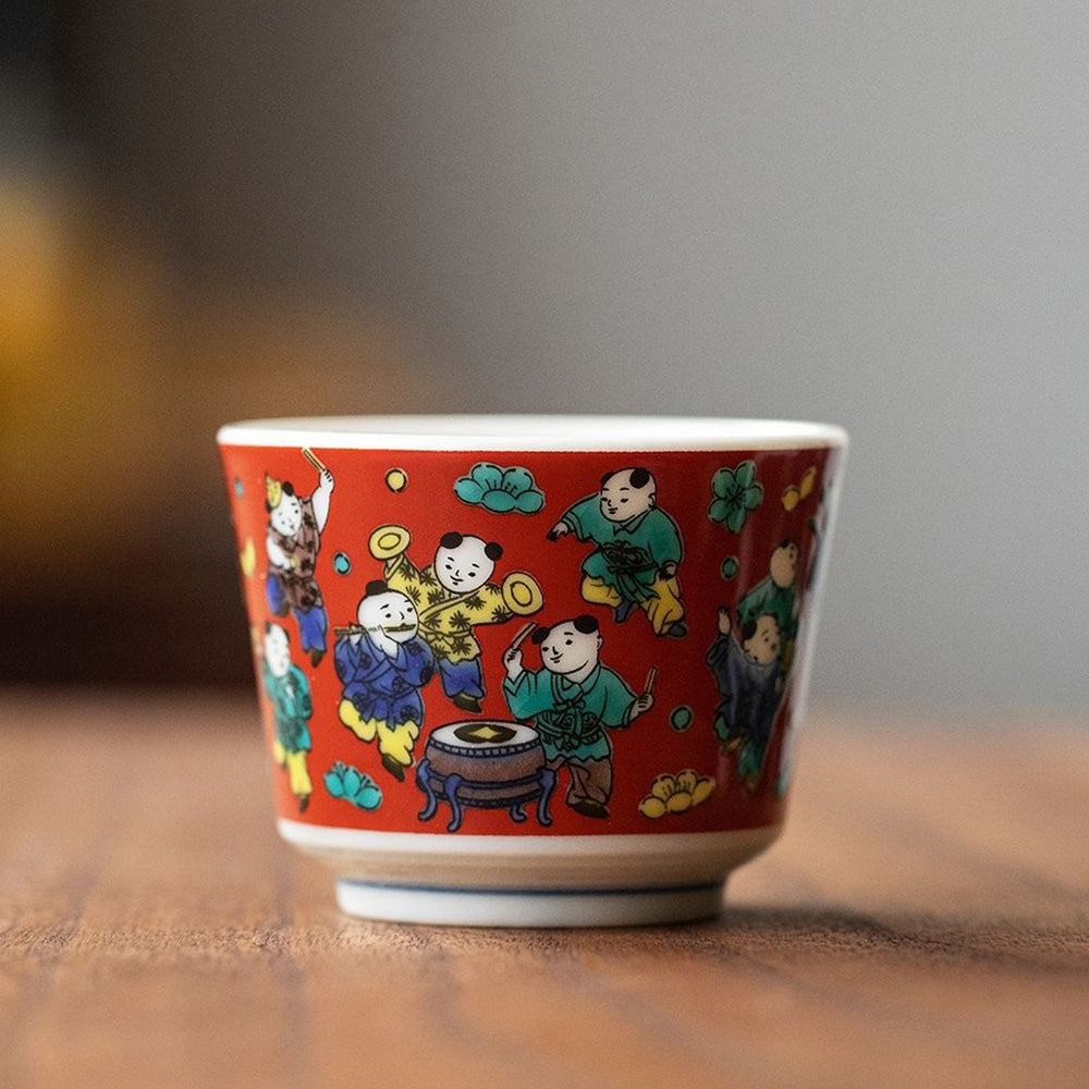 Close-up of ceramic tea set texture highlighting decal glaze and natural finish