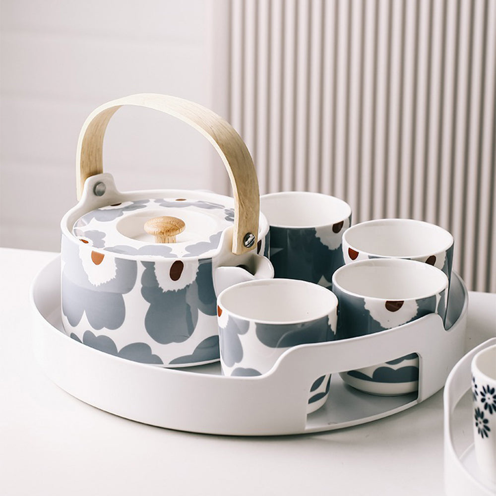 Close-up of a tea cup from the floral tea set, designed for afternoon tea enjoyment.