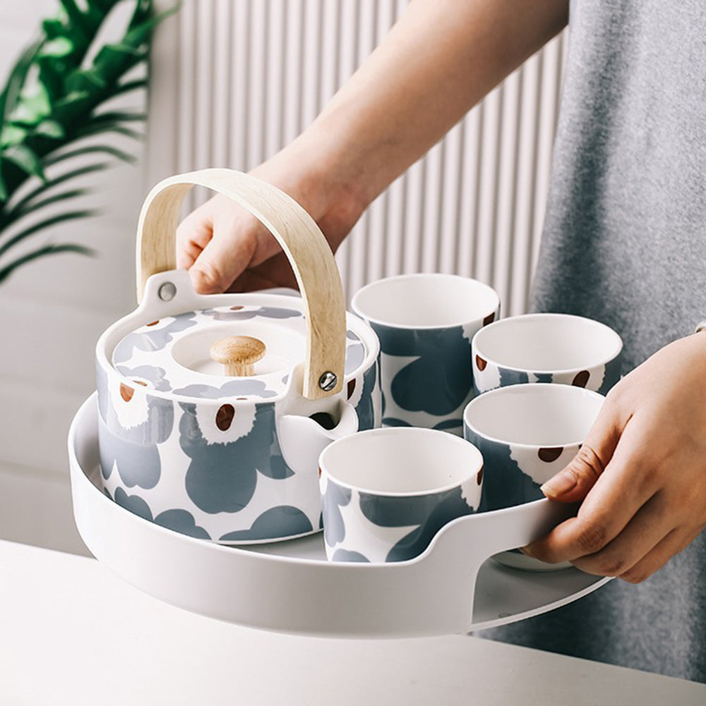 Durable ABS tray of the floral tea set, elegantly displaying the tea sets components.
