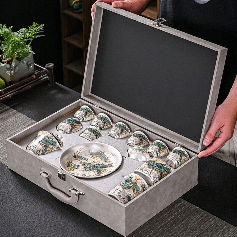 Tea set with gaiwan and cups arranged for tea ceremony