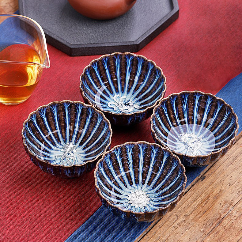 Elegant Chinese tea cup with sterling silver, designed for tea lovers and collectors