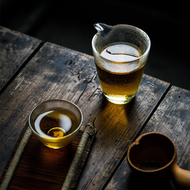 Kyōka glass tea cup styled as part of a Japanese gift set