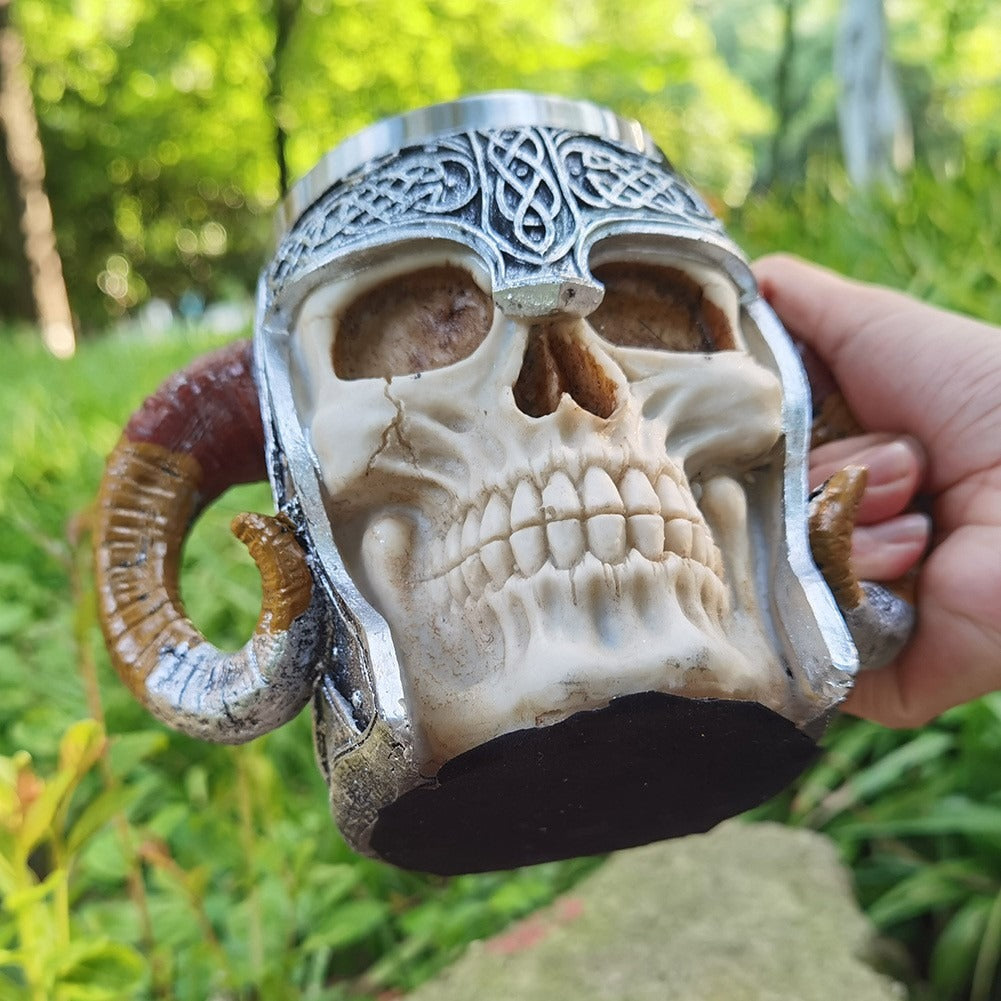Party scene with stainless steel helmet mug used for drinks