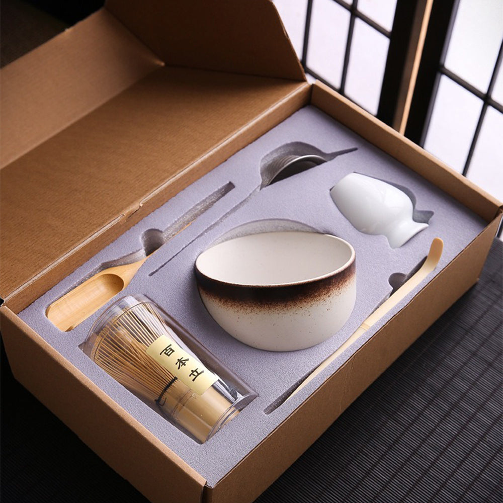 Close-up of the handmade bamboo whisk included in the matcha set, ideal for creating smooth matcha.