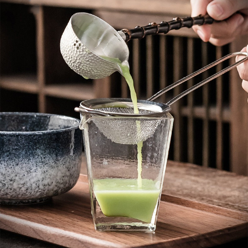 Close-up of the elegant matcha bowl showcasing its unique glaze and craftsmanship.