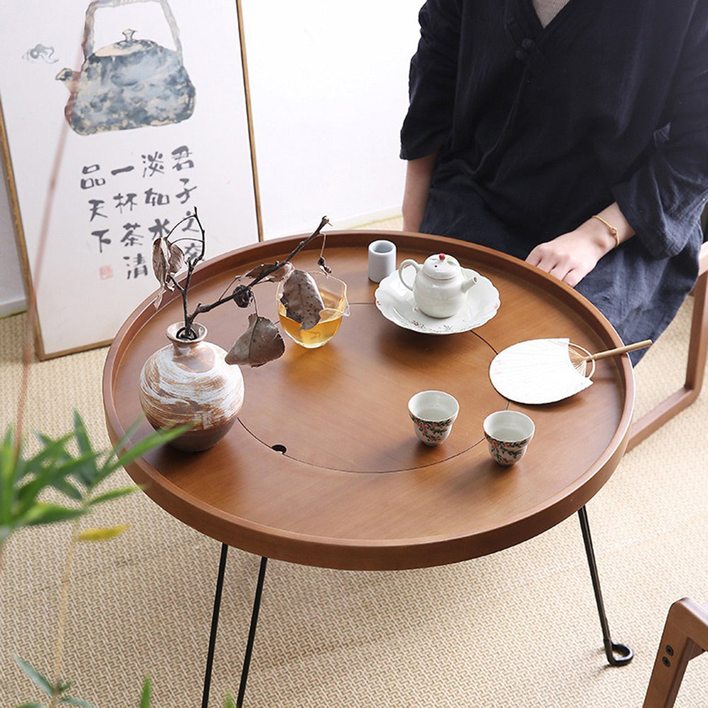 Walnut wood stove tea table set with grill and chairs for winter heating