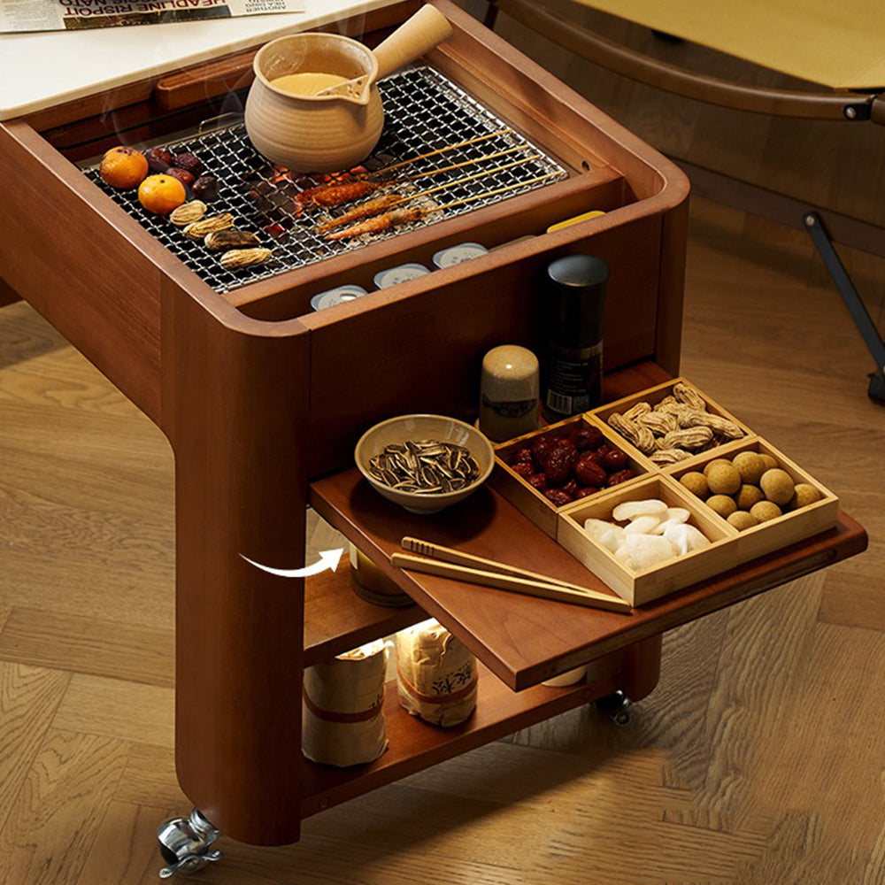 Wooden stove tea table with detachable storage cabinet